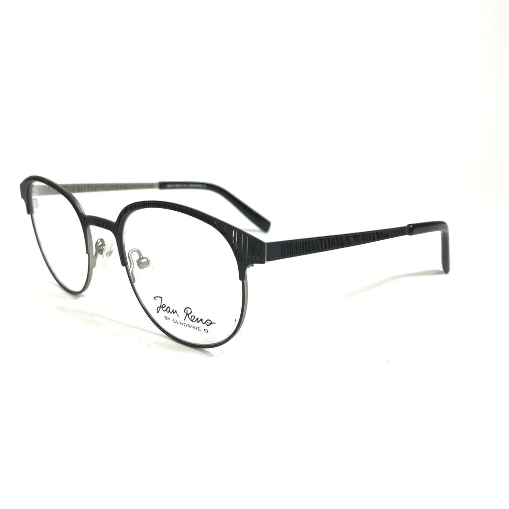 Jean Reno Eyeglasses Frames 1745 C1 Black Clear Cut Out Round Full Rim 50-19-145